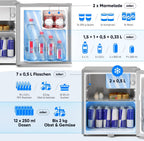 Stillstern Mini Kühlschrank E 45L mit Abtauautomatik, Schloss, Frostfach, Leise, Ideal für Küche, Büro, Schlafzimmer, Hotels und kleine Wohnungen Kühlschrank klein Minibar Getränkekühlschrank