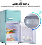 Merax Kühlschrank mit Gefrierfach, Kühl-Gefrierkombination, klein Kühlschrank mit 51L und Gefrierschrank 21L, Leise, LED, Glasablagen, Gemüsefach, Türablagen, für Küche, Wohnzimmer, Büro, Schwarz