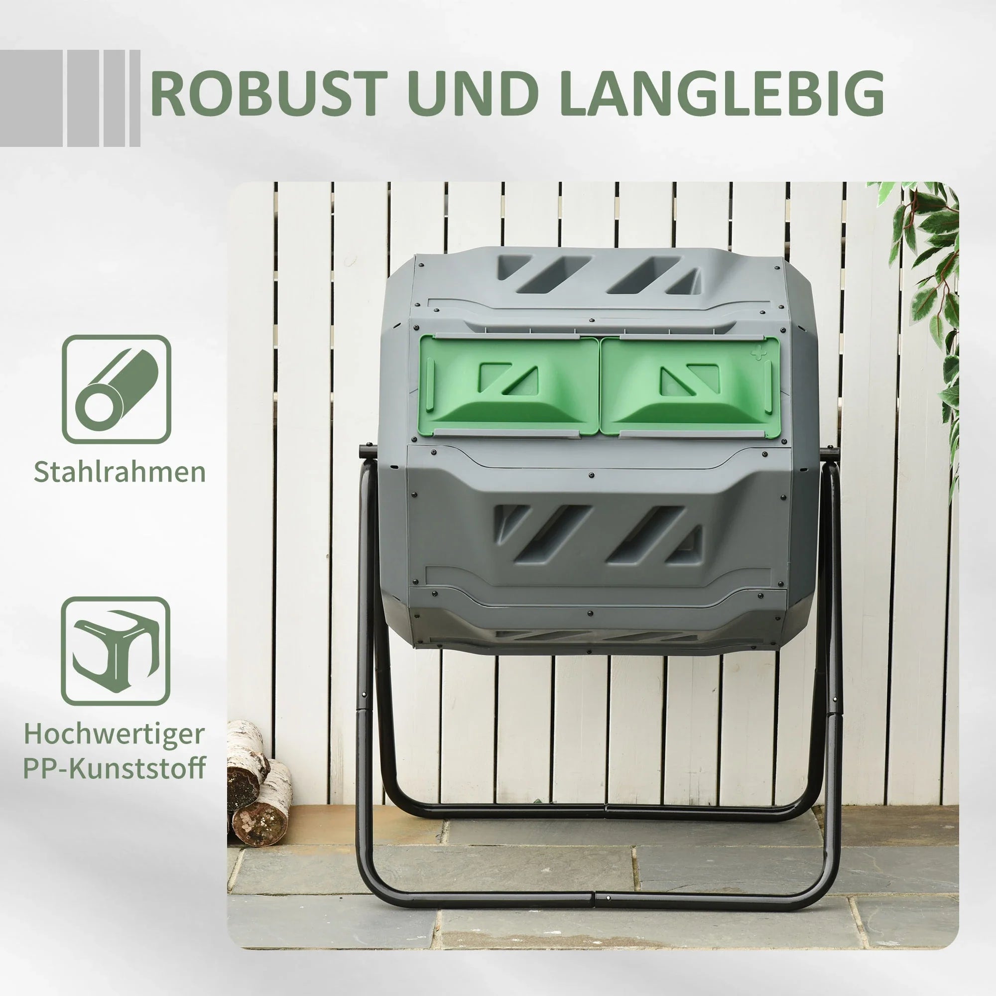 Outsunny Komposter Trommel 2 Kammern 360° drehbar