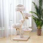 Fudajo Designer Kratzbaum in Zweigdesign 130 cm hoch, Katzenkratzbaum mit Plüsch und Sisal, Kletterbaum für Katzen, Katzenbaum mit Hängeliege