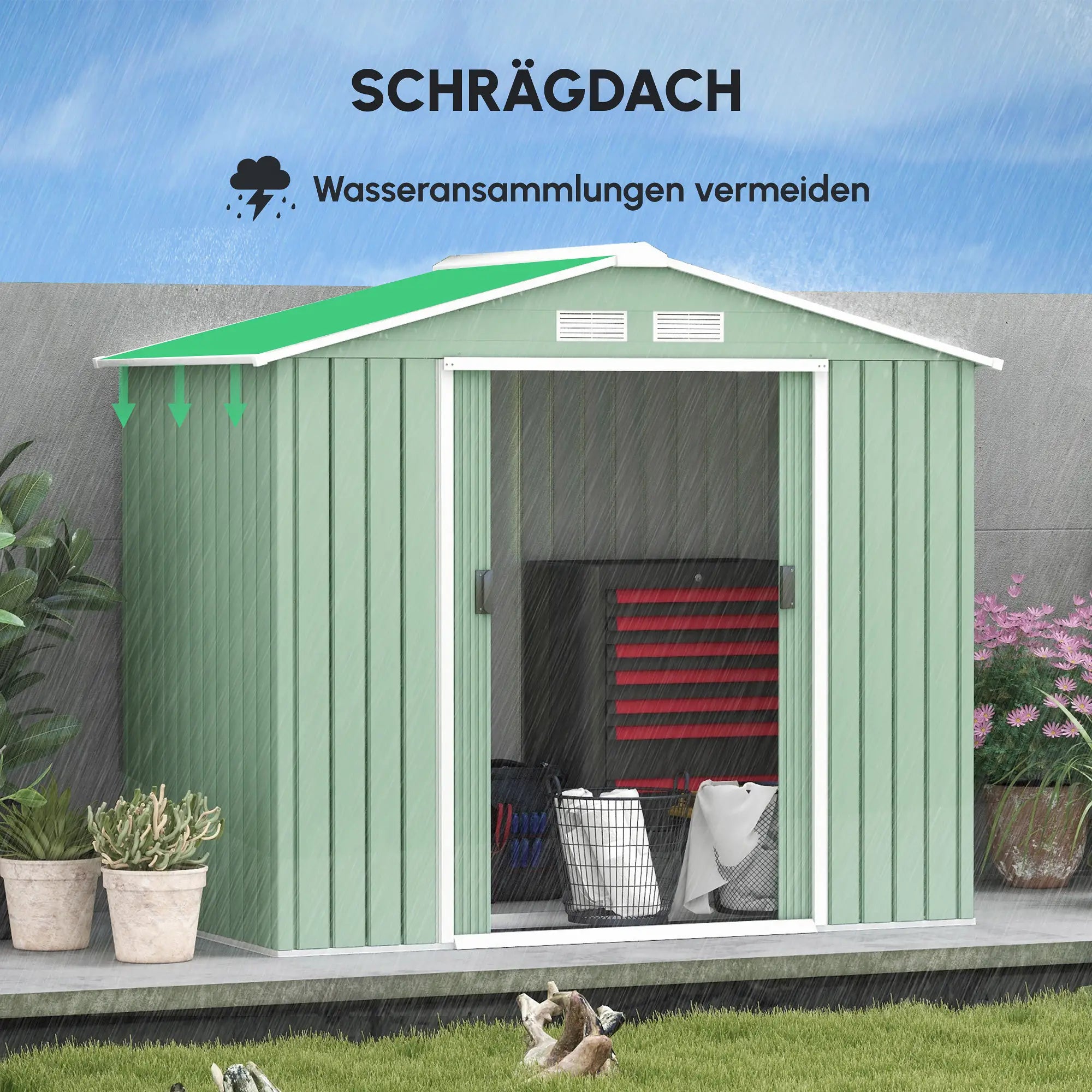 Outsunny Geräteschuppen mit Schiebetüren und Belüftung