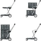 Vielseitig einsetzbare, funktionale, zusammenklappbare Karren | Mobiler Klappwagen | Einkaufswagen mit Aufbewahrungskiste (schwarz)