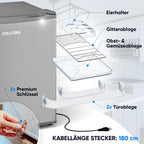 Stillstern Mini Kühlschrank E 45L mit Abtauautomatik, Schloss, Frostfach, Leise, Ideal für Küche, Büro, Schlafzimmer, Hotels und kleine Wohnungen Kühlschrank klein Minibar Getränkekühlschrank