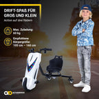 Actionbikes Motors Kinder Elektro Driftscooter | 𝟐𝟓𝟎 Watt Motor - Drift Cart 360°- 3 Geschwindigkeitsstufen - LED-Beleuchtung - Sitz verstellbar - Bluetooth - Drift Kart - Drift Auto (Space Purple)