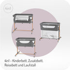 Momi SMART Bed 4-in-1 Kinderbeistellbetten bis 15 kg, Beistellbett für Babys mit Matratze, Höhenverstellbar