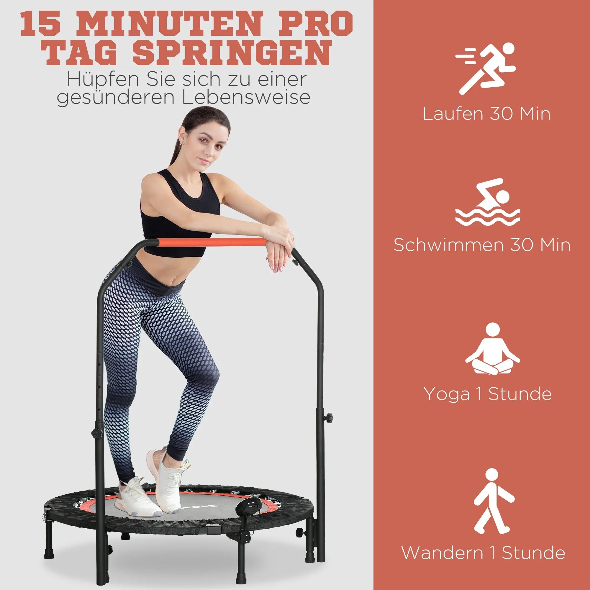SPORTNOW Minitrampolin höhenverstellbar klappbar LCD-Monitor
