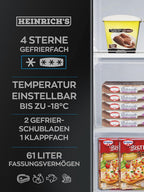 Heinrich´s Gefrierschrank 61Liter -18°C Freezer, 3x Gefrierschublade, 7 Stufen Temperaturregler, Airflow, wechselbarer Türanschlag weiß