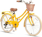 Glerc Missy 20 24 26 Zoll Mädchen City 6-Gang Hybrid Cruiser Fahrrad mit Weidenkorb für Jugend über 6-Jahre alt, mehrere Farben