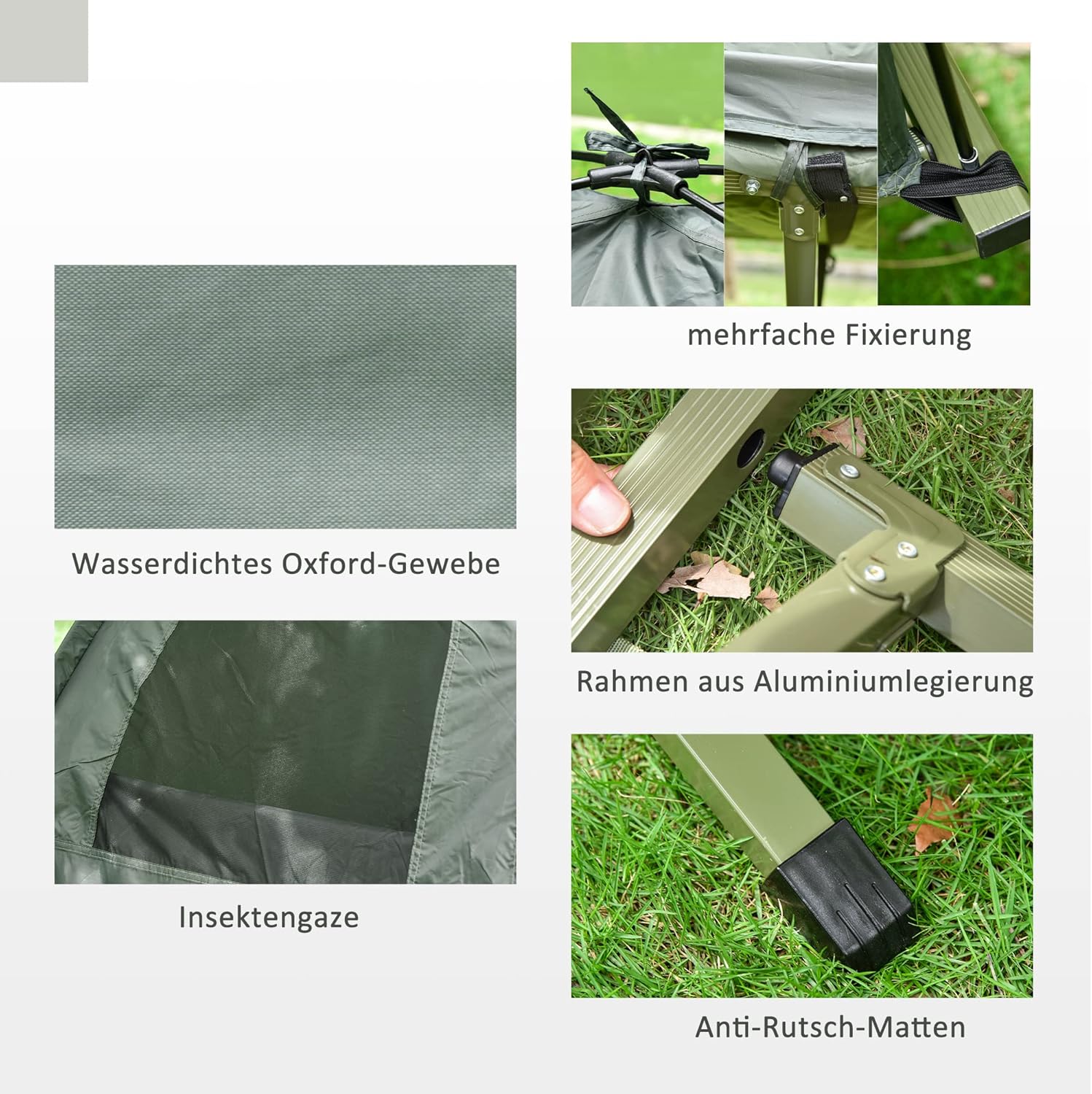 Outsunny Feldbett 4 in 1 Camping Set mit Zelt Schlafsack Matratze faltbar, Dunkelgrün