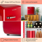 Klarstein Audrey Mini - kleiner Kühlschrank, kompakte Mini-Bar, freistehend, Kompressionskühlung, Fassungsvermögen, Kühlung: 0-10 °C, Mini-Kühlschrank mit 70 Liter Fassungsvermögen, rot