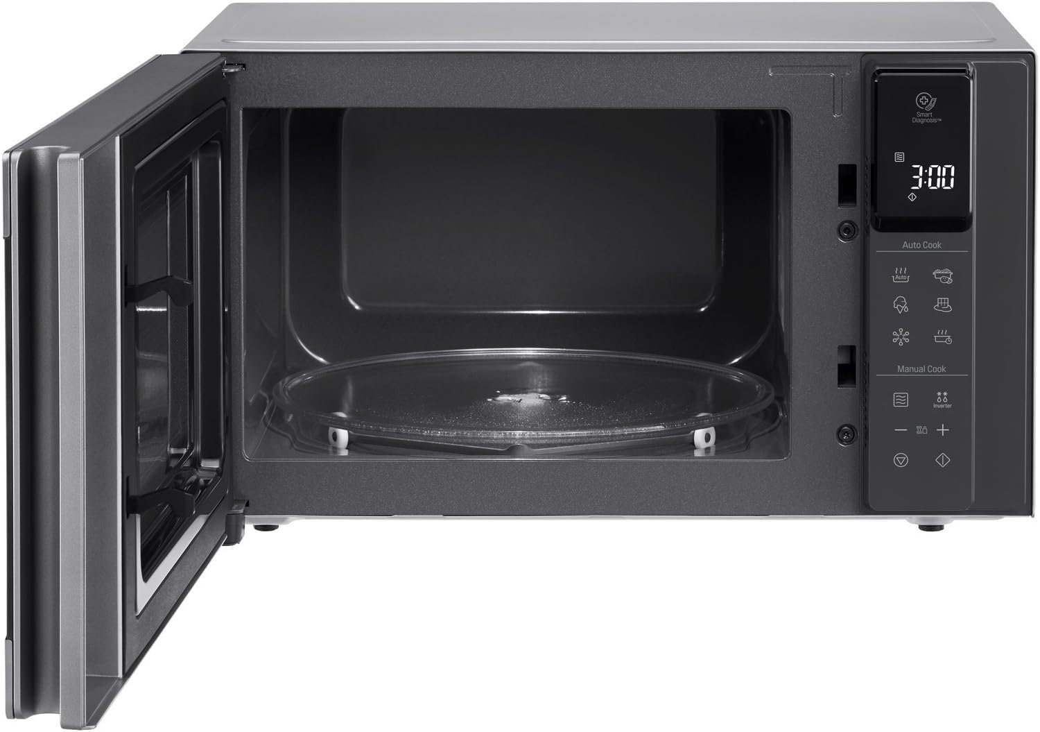 LG MS2595CIS Mikrowelle mit Smart Inverter Technologie, 25 Liter Kapazität, 1000 W, Automatikprogramme, einstellbare Leistungsstufen und EasyClean-Funktion, Silber