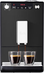 Melitta Solo - Kaffeevollautomat mit höhenverstellbarem Auslauf, kleine Kaffeemaschine mit abnehmbarem Wassertank, für z. B. Espresso oder Café Crème, silber