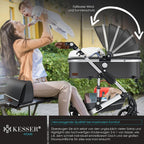 KESSER Loops 3 in 1 Kinderwagen Kombikinderwagen Komplett-Set inkl. Babywanne & Buggy Sportsitz & Auto-Babyschale Voll-Gummireifen Wickeltasche Regenschutz Kindertisch ECE R129, Schwarz/Champagne
