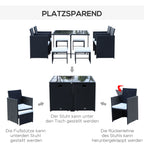 Outsunny Polyrattan Gartenmöbelset 9-tlg. platzsparend wetterfest