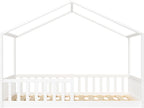 Bellabino Kinderbett Bia 140x200 cm, Hausbett Kinder inkl. Rausfallschutz und Rolllattenrost, Montessori Bodenbett weiß aus Massivholz Kiefer
