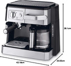 De'Longhi Kombikaffeemaschine BCO 421.S – Kaffeemaschine mit Espresso-Siebträger und Filterkaffee-Funktion inkl. Milchaufschäumdüse, Glaskanne & Wasserfilter-System, 1 l, Edelstahl/Schwarz, single