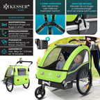 KESSER Kinderfahrradanhänger Sport-RX 2in1 Jogger & Buggy 5-Punkt-Gurt Sicherheitsgurt 360° Vorderrad Kinderfahrradanhänger Reflektoren für 1-2 Kinder (max. 40 kg) Getränkehalter & Smartphonefach