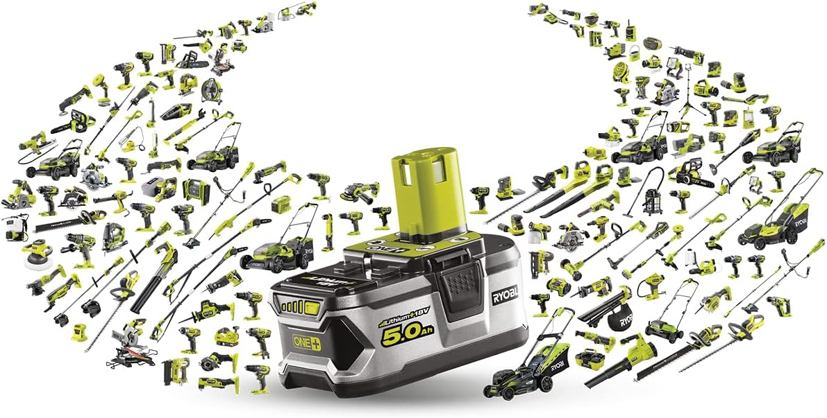 RYOBI 18 V ONE+ Akku-Rasenmäher RLM18X33B40 (Schnittbreite 33 cm, 5-fache Höhenverstellung 25-65 mm, zusammenklappbares Griffgestänge, inkl. Mulchkeil, 35l Grasfangsack, 4,0Ah Akku & Ladegerät)