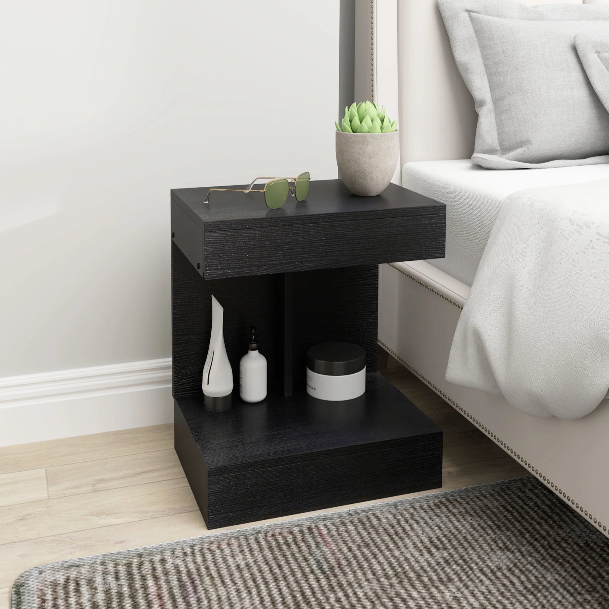HOMCOM Nachttisch 40x30x46 cm mit Schublade Schwarz