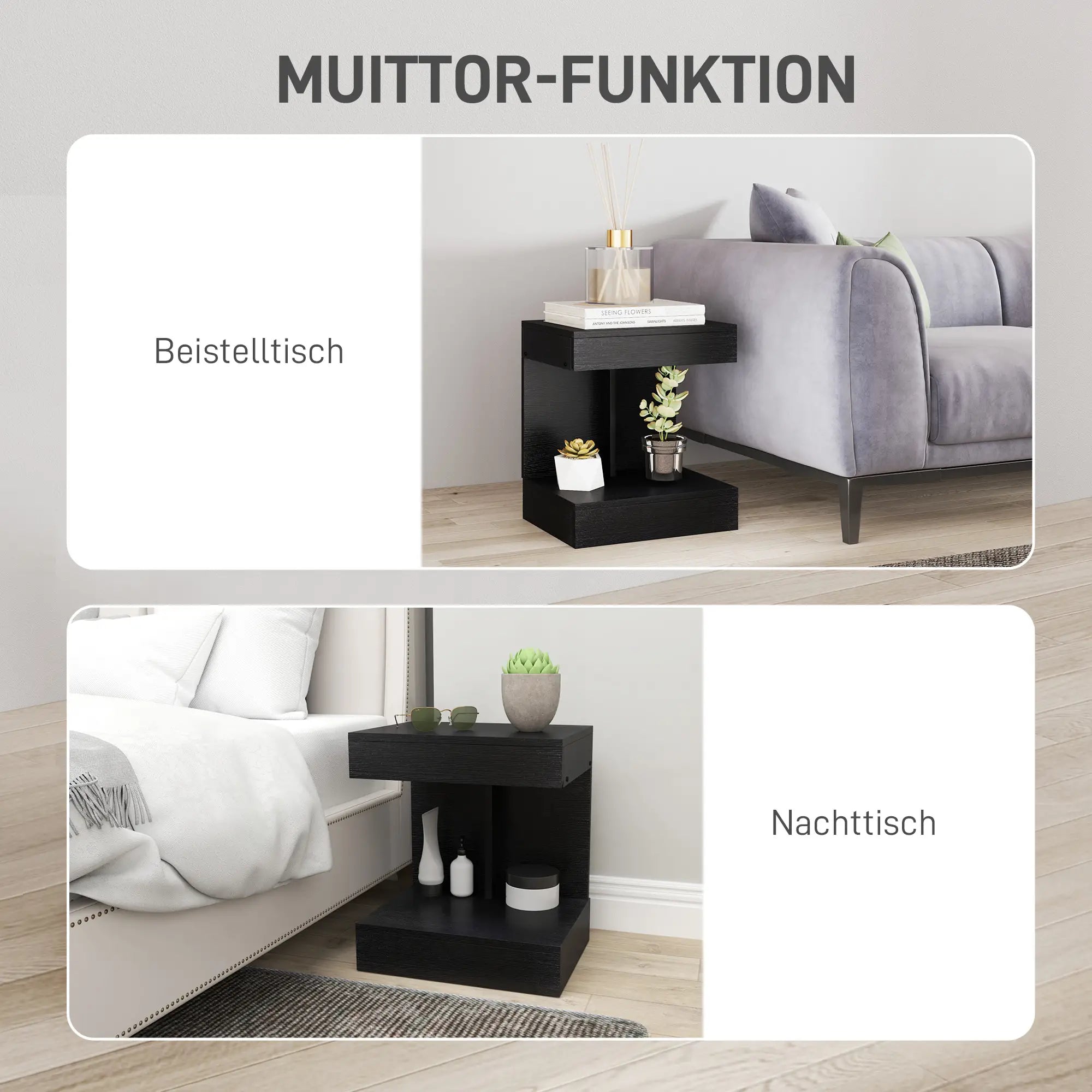 HOMCOM Nachttisch 40x30x46 cm mit Schublade Schwarz