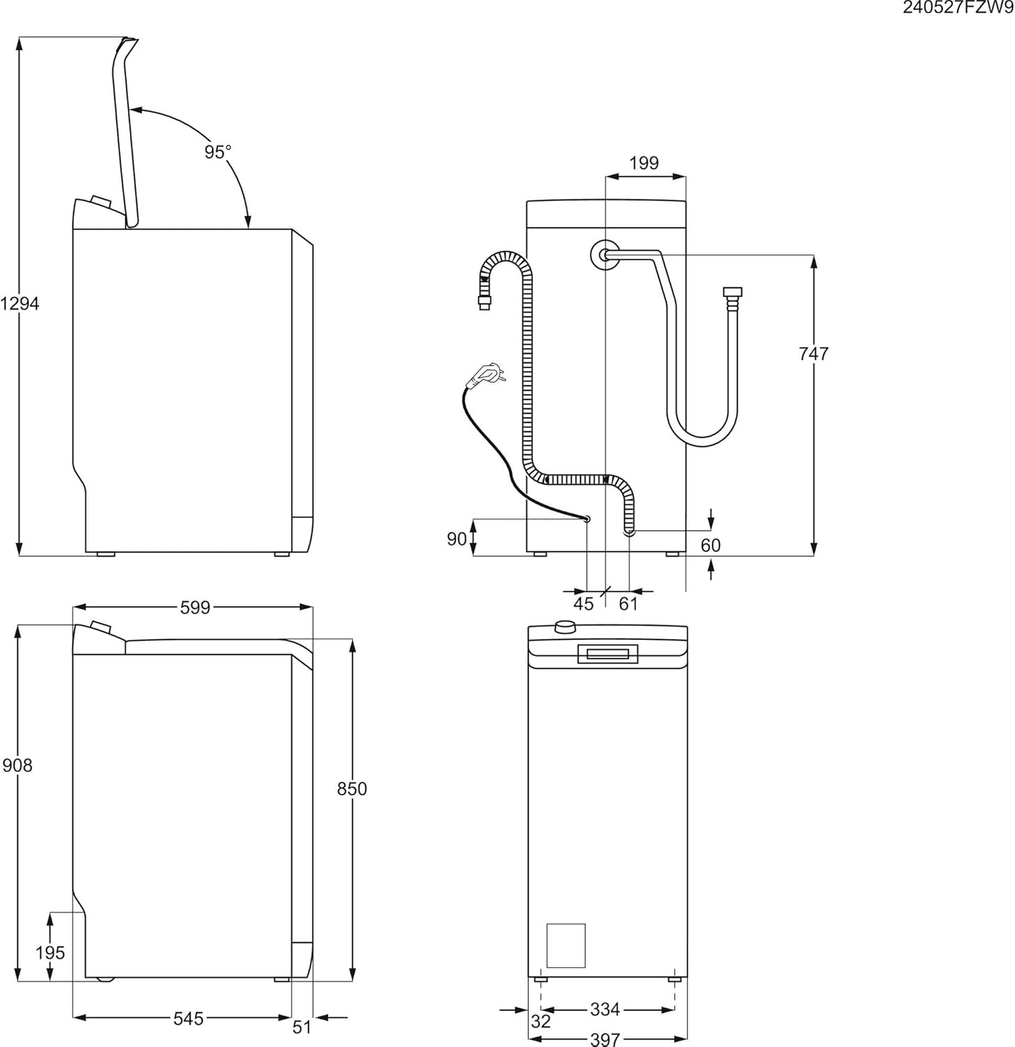 AEG Waschmaschine Toplader, Serie 6000 ProSense: Mengenautomatik, 6 kg, EEKL A, SoftOpening Trommeldeckelöffnung, Wasserschutzalarm, Wasserstoppschlauch, Inverter Motor, 1400 U/min, LTR6A41460