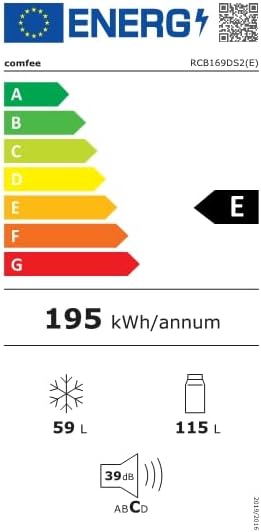 Comfee' RCB169DK3 Kühlschrank mit Gefrierfach 150cm Höhe/Kühl-/Gefrierkombination/Low Frost/174L/leise Kühlgefrierkombi 38dB/Einstellbare Kühlschranktemperatur/LED-Licht/156 kWh/Jahr/Schwarz