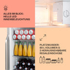 Klarstein Mini Kühlschrank mit Glastür für Zimmer, Getrnkekühlschrank mit Verstellbaren Ablagen, Kleiner 80 Liter, Indoor/Outdoor Kühlschrank Leise