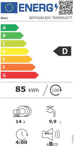 Beko BDFN26420W b300 freistehender Geschirrspüler, unterbaufhig, Platz für 14 Magedecke, Pro Inverter Motor, TrayWash, HygieneIntense, 6 Programme, WaterSafe+, Wei