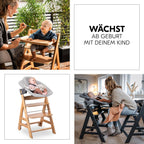 hauck Hochstuhl Beta+ Newborn Set Premium Dark Grey - Babyhochstuhl Set ab Geburt mit Neugeborenen Aufsatz Bouncer, Sitzpolster und Essbrett - Dark Grey