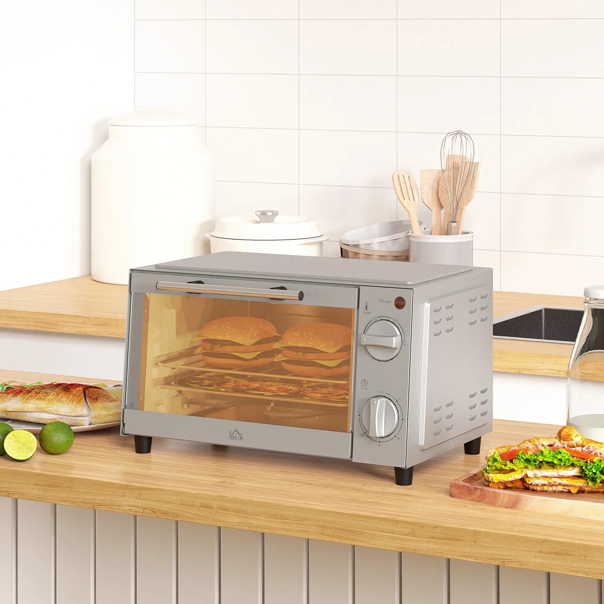 HOMCOM Minibackofen Elektro mit Timer & Sichtfenster Edelstahl