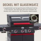 RÖSLE Elektrogrill BBQ-Portable Videro E2-P, tragbarer Tischgrill mit 2 Brennern, Warmhalterost und Deckel mit Glaseinsatz, pulverbeschichteter Stahl, schwarz/silbern