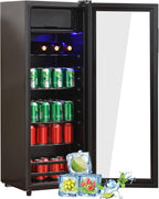 Merax Kühlschrank 128L, Freistehend Getränkekühler mit 120L-Kühlschrank + 8L-Gefrierschrank, mit LED-Innenbeleuchtung und Verstellbare Einlegeböden, Superleise für Restaurant, Bar, Getränke und Bier