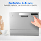 MEDION Tischgeschirrspüler DWT60 (6 Gedecke Fassungsvermögen, 7 Programme, ECO Programm, ca. 6,5 Liter Verbrauch, AquaStop, LED Display, Kindersicherung, MD37496) silber