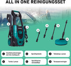 VONROC Profi Hochdruckreiniger 195bar - Fassadenreiniger für schwere Reinigungsarbeiten [2500W] - Hoher Durchfluss [468 l/h] Reinigungstank, Aluminium Pumpe - inkl. Terassenreiniger