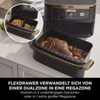 Ninja Heißluftfritteuse MAX PRO, 6,2 L, ölfrei, große Schublade, Rösten, Backen, Air Fry, Antihaftbeschichtet, Spülmaschinenfester Korb & Crisper Gittereinsatz, Silikonzange, Schwarz/Kupfer, AF180EUCP