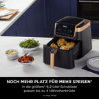 Ninja Heißluftfritteuse MAX PRO, 6,2 L, ölfrei, große Schublade, Rösten, Backen, Air Fry, Antihaftbeschichtet, Spülmaschinenfester Korb & Crisper Gittereinsatz, Silikonzange, Schwarz/Kupfer, AF180EUCP
