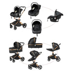 3 in 1 Kombikinderwagen 3 in 1 Reisesysteme Kinderwagen Infant Hochlandschaft Liegender Buggy Kinderwagen Neugeborenen Kinderwagen Faltbarer Standardkinderwagen (906 White)
