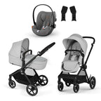 CYBEX Gold Kinderwagen EOS Lux 2-in-1 mit Babyschale Aton B2 i-Size und Babyschalen-Adapter, Reisesystem, Ab Geburt bis 22 kg (ca. 4 Jahre), Moon Black (Schwarz)