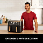 Ninja Heißluftfritteuse MAX PRO, 6,2 L, ölfrei, große Schublade, Rösten, Backen, Air Fry, Antihaftbeschichtet, Spülmaschinenfester Korb & Crisper Gittereinsatz, Silikonzange, Schwarz/Kupfer, AF180EUCP