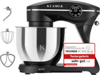 KLAMER Küchenmaschine 1800W, Knetmaschine Brotteig mit Edelstahl-Rührschüssel 6 L, 10 Stufen mit Timer, Planetenrührwerk, Rührbesen, Knethaken, Schneebesen & Sichtdeckel (schwarz)