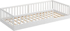 CADANI Timi 2in1 Bodenbett 140x200 cm Montessori Kinderbett mit abnehmbaren Rausfallschutz inkl. Lattenrost, Kiefer Massivholz, weiß - 3 Aufbauvarianten, bis 200 kg belastbar, umbaubar
