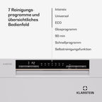 Klarstein ia 8 - Spülmaschine, Geschirrspüler, Freistehend, Teilintegriert, F, 55 cm breit, 8 Maßgedecke, 6 Programme, Aquastop, silber