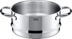Silit Toskana Topfset induktionsgeeignet 10-teilig, Kochtopf Set mit Glasdeckel, Induktionskochtöpfe, Milchtopf, Dämpfer, Pfanne, Edelstahl teilmattiert, Induktions Töpfe Set unbeschichtet