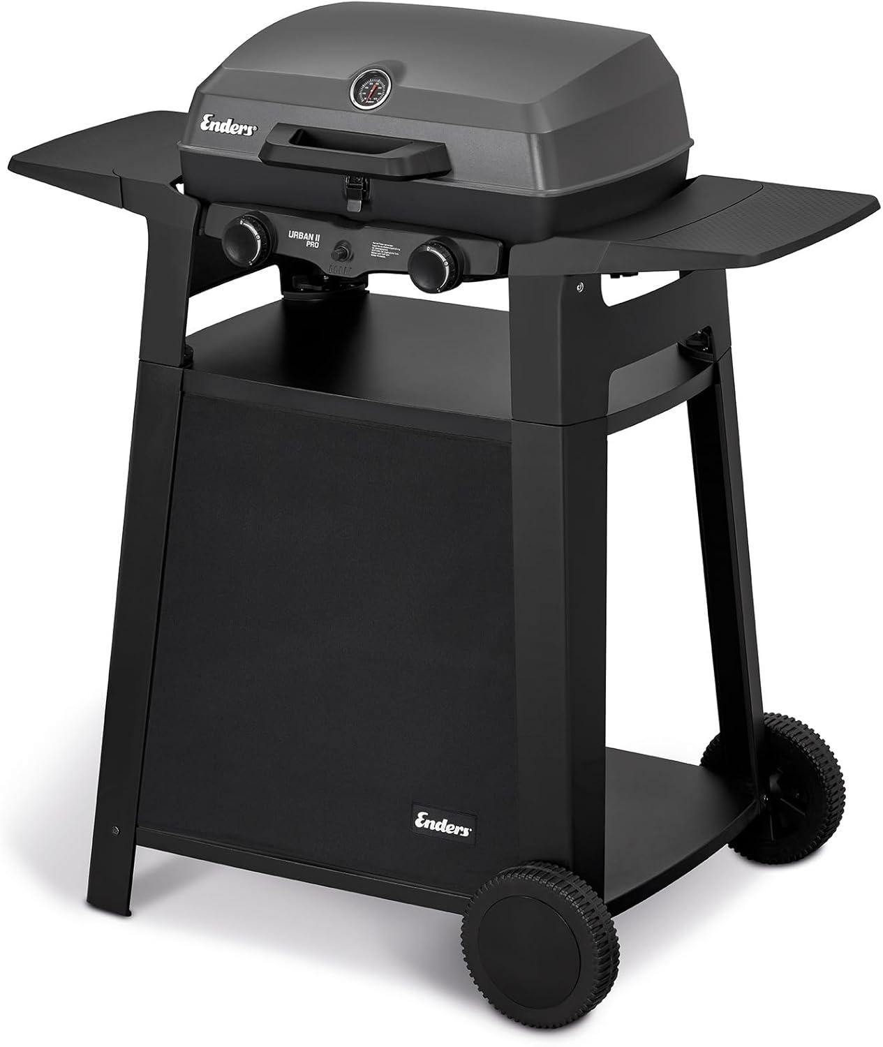 EndersGasgrill Urban II Pro, Tischgrill, Grillen-, Kochen- und Backen Funktion, 2 Brenner Edelstahl, mit Grill-Thermometer, Balkon-, Camping-Grill, Aluguss-Gehäuse, Gusseisen-Rost, #2062