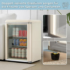 Merax Kühlschrank 128L, Freistehend Getränkekühler mit 120L-Kühlschrank + 8L-Gefrierschrank, mit LED-Innenbeleuchtung und Verstellbare Einlegeböden, Superleise für Restaurant, Bar, Getränke und Bier