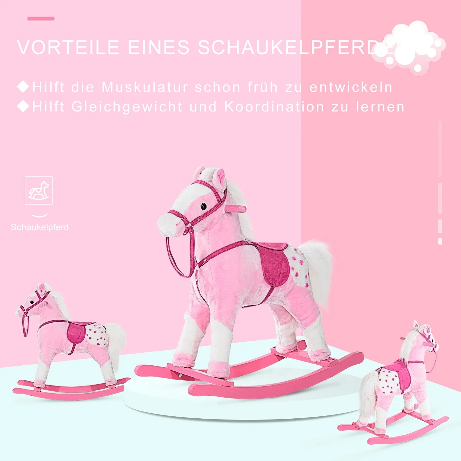 HOMCOM Schaukelpferd Schaukeltier mit Sound rosa