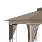 Outsunny Gartenpavillon 3,65 × 3 m mit Doppeldach & Moskitonetz – Braun/Beige