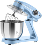 KLAMER Küchenmaschine 1800W, Knetmaschine mit 6 Liter Edelstahl Schüssel, 10 Geschwindigkeitsstufen mit Timer, Rührbesen, Knethaken, Schneebesen und Spritzschutz