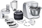Bosch Küchenmaschine Serie 4 MUM58720,Edelstahl-Schüssel 3,9 L, Mixer 1,25 L, Planetenrührwerk,Knethaken,Schlag,Rührbesen, Durchlaufschnitzler, 3 Scheiben, 1000 W, Dunkelrot/Silber