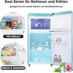 Merax Kühlschrank mit Gefrierfach, Kühl-Gefrierkombination, klein Kühlschrank mit 51L und Gefrierschrank 21L, Leise, LED, Glasablagen, Gemüsefach, Türablagen, für Küche, Wohnzimmer, Büro, Schwarz